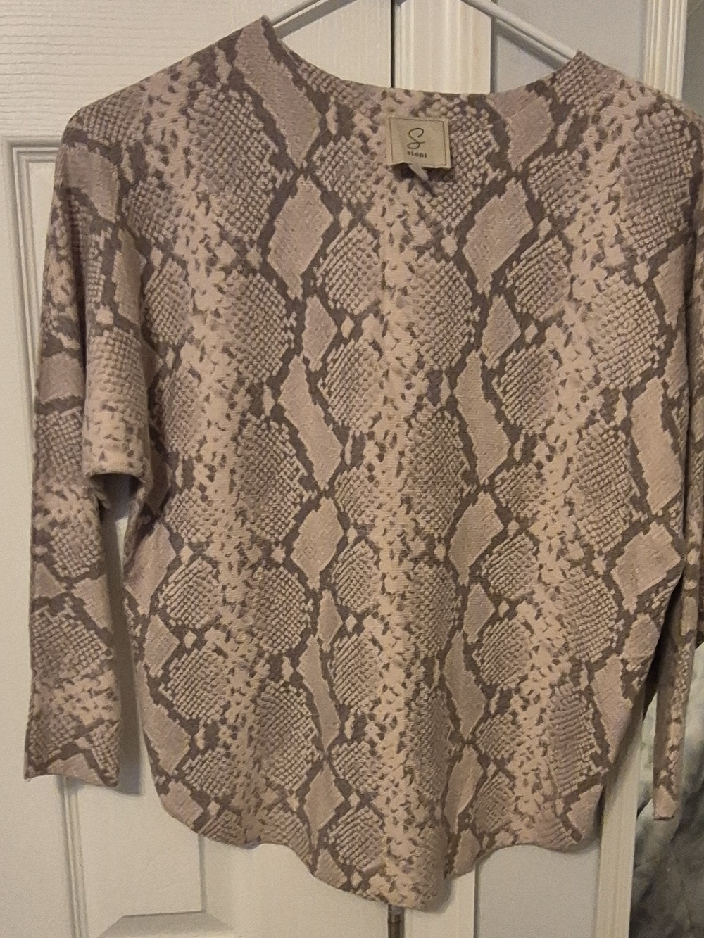 Sioni Beige Taupe Snake-Print Long Sleeve Top